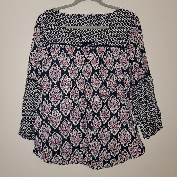 CROWN & IVY MULTIPRINT COTTON BLOUSE SIZE XL - Picture 1 of 6